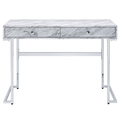 Tigress - Writing Desk - White Printed Faux Marble Top & Chrome