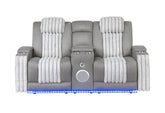 U8000 - Power Reclining Loveseat With Console, Power Headrest, LED Light, Bluetooth Speaker - Gray