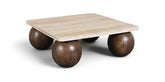 Strata - Mesa de centro de travertino y madera de mango - Marrón / Beige
