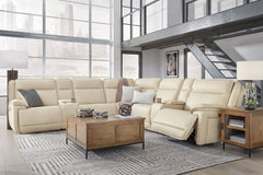 Double Deal - 7-Piece Power Reclining Sectional With 2 Consoles - Almond
