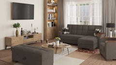 Ottomanson Armada X - Upholstered Convertible Wood Trimmed Ottoman With Storage - Gray Chenille