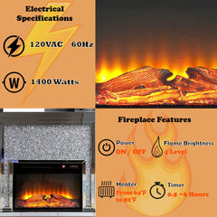 Noralie - 40" Fireplace - Mirrored & Faux Diamonds