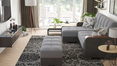 Ottomanson Armada X - Upholstered Convertible Wood Trimmed Ottoman With Storage - Gray/Black PU Polyester