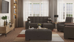 Ottomanson Armada X - Upholstered Convertible Wood Trimmed Ottoman With Storage - Gray Chenille