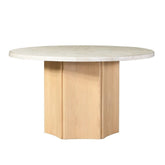 Adalynn - Round Dining Table With Marble Top - Gray Fabric & Weathered Gray Oak