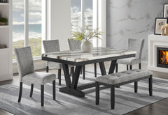 D1319 - 6 Piece Dining Room Set (Dining Table, 4 Dining Chair And Bench) - Black,Light Gray / White