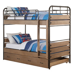 Adams - Twin Over Twin Bunk Bed With Trundle - Antique Oak & Gunmetal