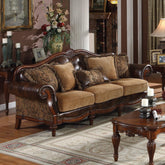 Dreena - Sofa With 5 Pillows - Two Tone Brown Synthetic Leather & Chenille Cherry