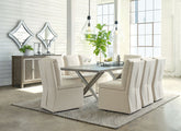 Krystanza - 9 Pc. - Dining Room Table, 8 Oatmeal Side Chairs - Weathered Gray