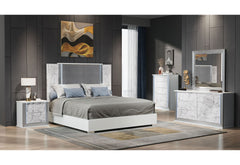 Ylime - 5 Piece King Bedroom Set (Bed, Dresser, Mirror, Chest, Nightstand) - White Marble