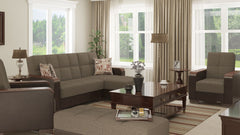 Ottomanson Armada X - Upholstered Convertible Wood Trimmed Ottoman With Storage - Brown PU Polyester