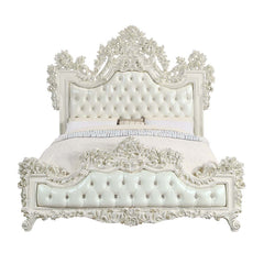 Adara - Eastern King Bed - Pearl White Synthetic Leather & Antique White
