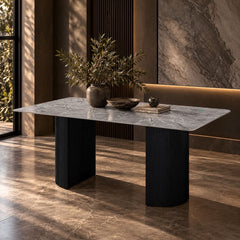 Leander - Dining Table With Ceramic Top - Gray & Black