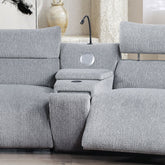 Fullar - Modular Console With Speaker & Cup Holder - Light Gary Chenille