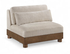 Turin - Chenille Fabric Upholstered Modular Armless Chair - Taupe / Brown Walnut