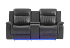 U8879 - Power Console Reclining Loveseat With LED, Global Surround System & Audio Subwoofer - Charcoal