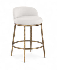 Ferro - Linen Textured Performance Fabric Upholstered Counter Stool - Cream / Brushed Gold