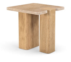 Ravenna - Genuine Fabric Travertine And Oak Wood Table