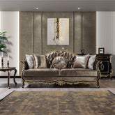 Betria - Sofa With 5 Pillows - Light Green Velvet, Gold & Black High Gloss