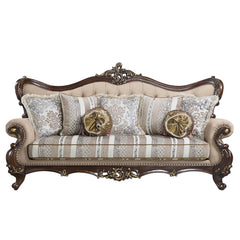 Ragnar - Sofa With 7 Pillows - Light Brown Linen & Cherry