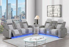 U8000 - 3 Piece Living Room Set (Power Console Reclining Loveseat With Power Headrest LED & Bluetooth Speaker, Power Reclining Sofa With Headrest DDT Table Reading Light & LED) - Gray