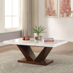 Forbes - Coffee Table - White Natural Marble Top & Walnut