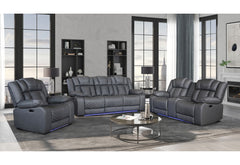 U7069 - 3 Piece Living Room Set (Power Reclining Sofa/Power Console Reclining Loveseat With LED +Immersive Sound/Power Recliner) - Gray