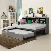 Renell - Cama doble con nido y almacenamiento - Negro y plata
