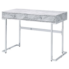 Tigress - Writing Desk - White Printed Faux Marble Top & Chrome