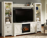 Bellaby - Entertainment Center - TV Stand With Faux Firebrick Fireplace Insert - Whitewash