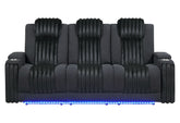 U8000 - Power Reclining Sofa With Power Headrest, Dropdown Table With Wood Trim & Reading Light & LED Light - Black