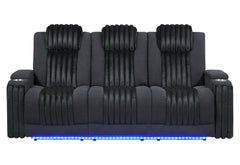 U8000 - Power Reclining Sofa With Power Headrest, Dropdown Table With Wood Trim & Reading Light & LED Light - Black