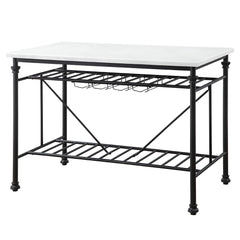 Mera - Kitchen Island - White Marble Top & Gray
