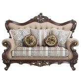 Ragnar - Loveseat With 5 Pillows - Light Brown Linen & Cherry