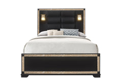 Blake - Queen Bed With Lamps - Black / Gold