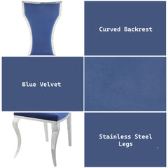 Azriel - Side Chair (Set of 2) - Blue Velvet & Mirroed Silver