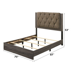 Avantika - Eastern King Bed - Fabric & Rustic Gray Oak
