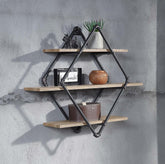 Brantley - 31" Wall Rack With 3 Shelves - Oak & Sandy Black