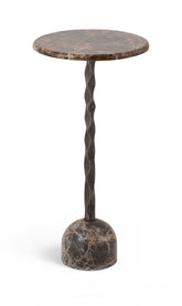 Helix - Mesa auxiliar / lateral con tapa de mármol auténtico y base de aluminio - Marrón / Bronce