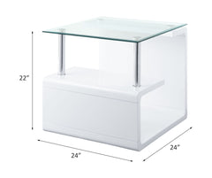 Nevaeh - End Table - Clear Glass Top & White High Gloss