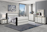 Isabella - 5 Piece King Bedroom Set (King Bed Group With LED, TV Lift, Bluetooth Speaker And Firpeplace Crystal) - Black / White