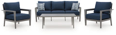 Gali - Sofa / Chairs / Table Set (Set of 4) - Gray / Blue