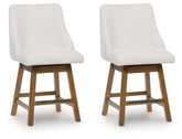Cabalynn - Upholstered Swivel Barstool (Set of 2) - Oatmeal / Light Brown