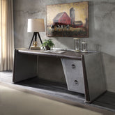 Brancaster - Executive Writing Desk - Distress Chocolate Top Grain Leather & Aluminum
