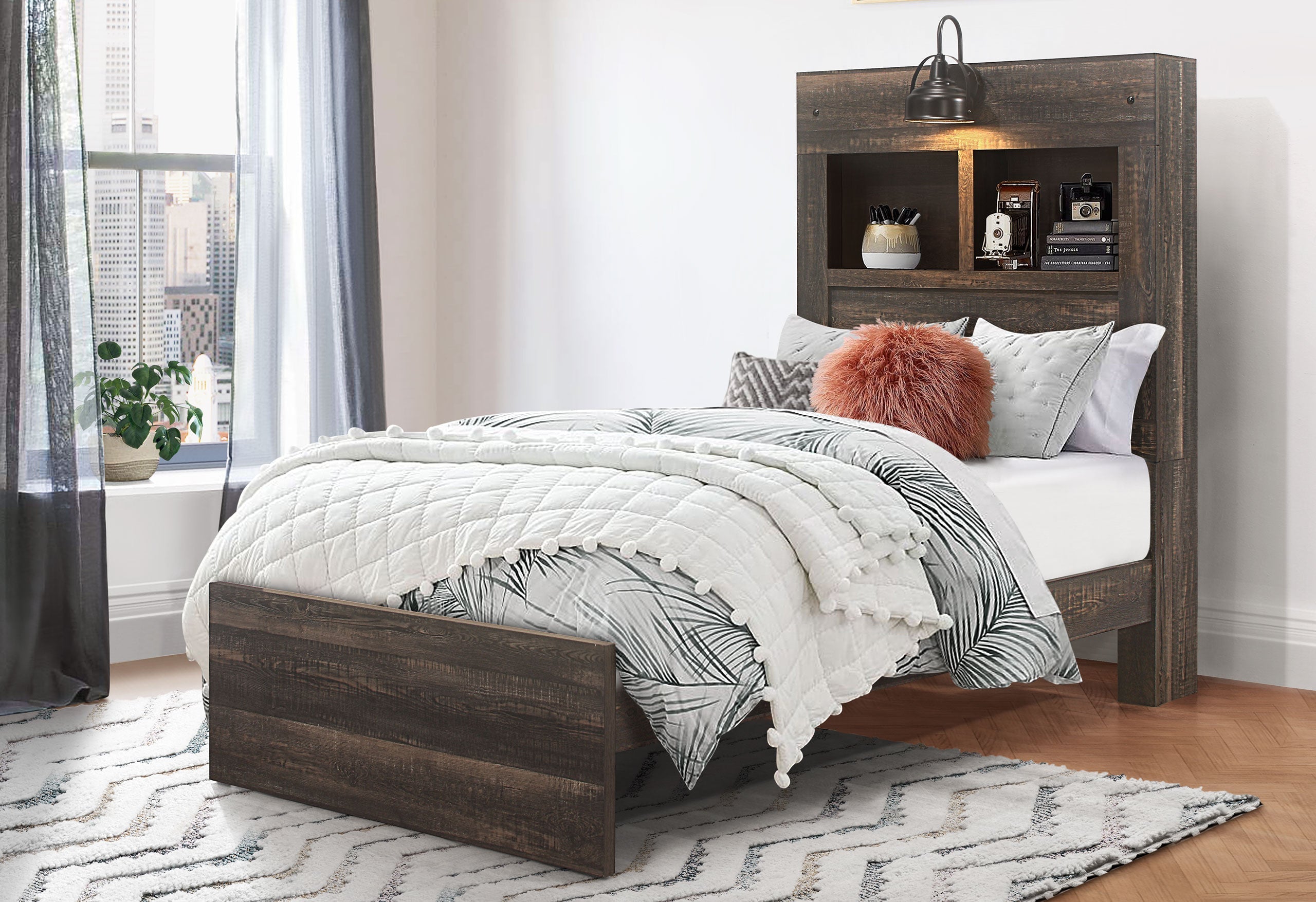 LINWOOD - BOOKCASE TWIN BED, FULL BED WITH LAMPS, KING BED WITH LAMPS, QUEEN BED WITH LAMPS, FULL BED WITH LAMPS, KING BED WITH LAMPS, QUEEN BED WITH LAMPS - MyWaynesHome #