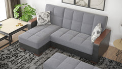 Ottomanson Armada X - Upholstered Convertible Wood Trimmed Chaise Lounge With Storage - Gray/Black PU Polyester