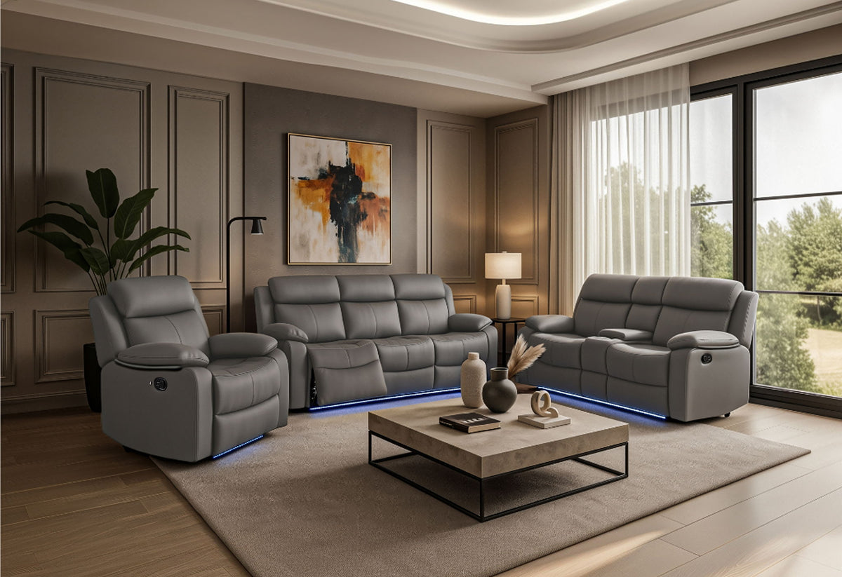 U6026 - 3 Piece Living Room Set (46A Reclining Sofa, Console Reclining Loveseat With Speaker And Glider Recliner) - Gray