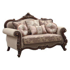 Mehadi - Loveseat With 6 Pillows - Velvet & Walnut