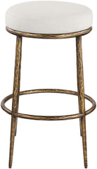 Ferro - Performance Fabric Upholstered Backless Bar Stool - Cream / Antique Brass