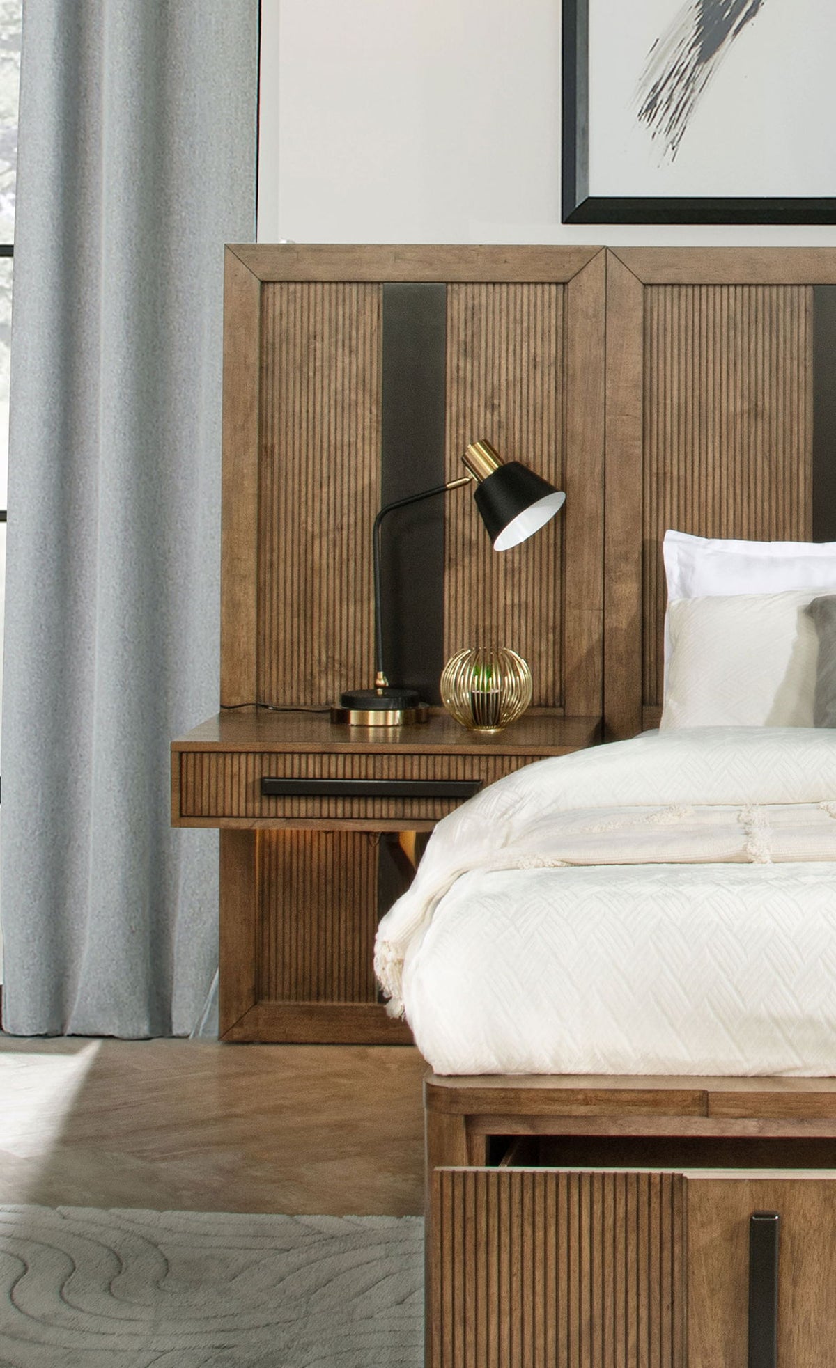 Terrace - 2 Piece Wall Panel With Nightstand Set - Ash Brown